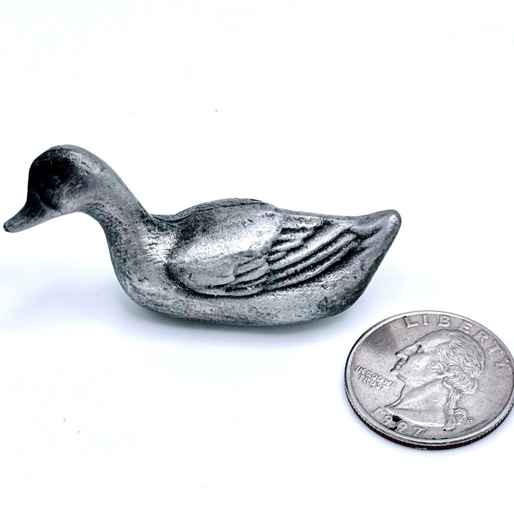 Vintage Miniature Pewter Duck Figurine Hand Cast Farmhouse Cottagecore Decor - Picture 4 of 6